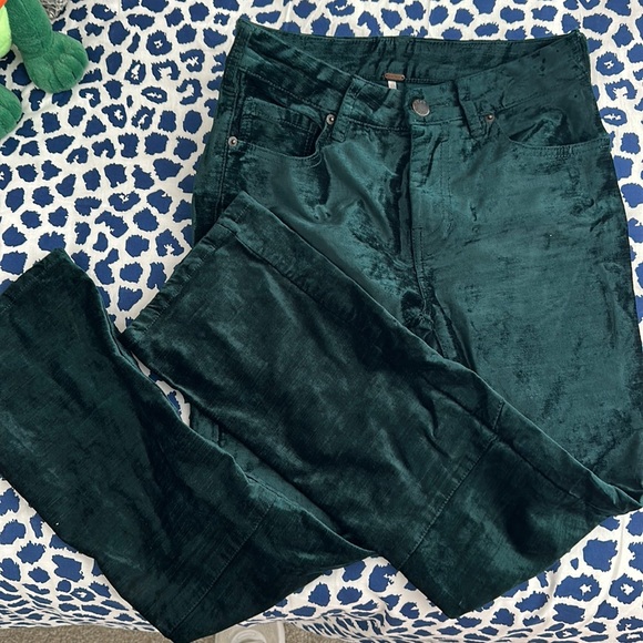 Free People Dark Green Velvet Pants - Picture 1 of 1